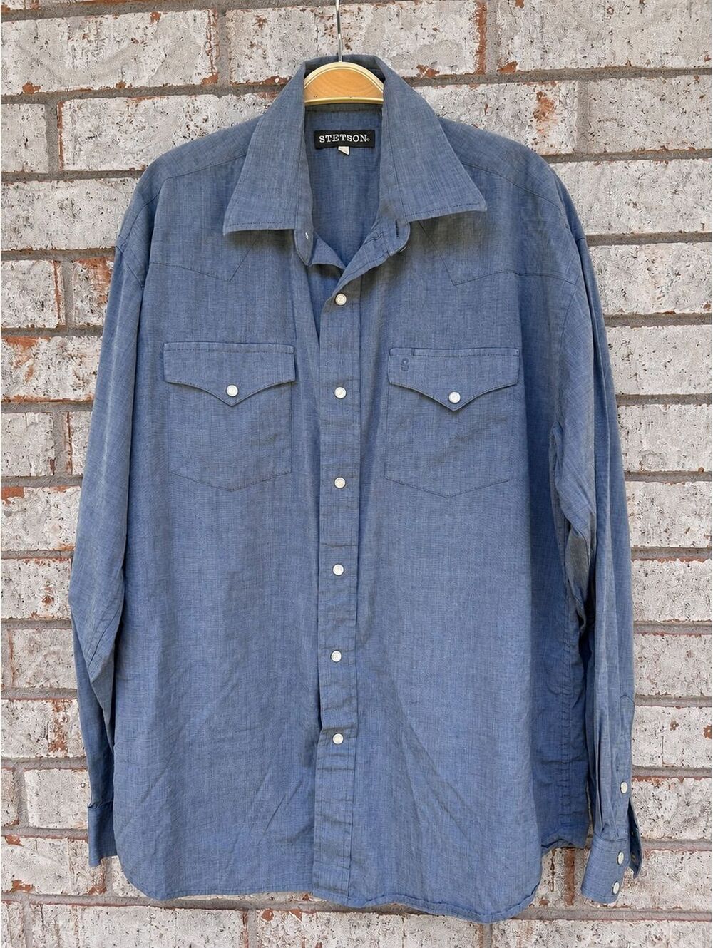 Stetson Shirt Mens Large Gray Western Pearl Snap Long Sleeve Rodeo Button Up